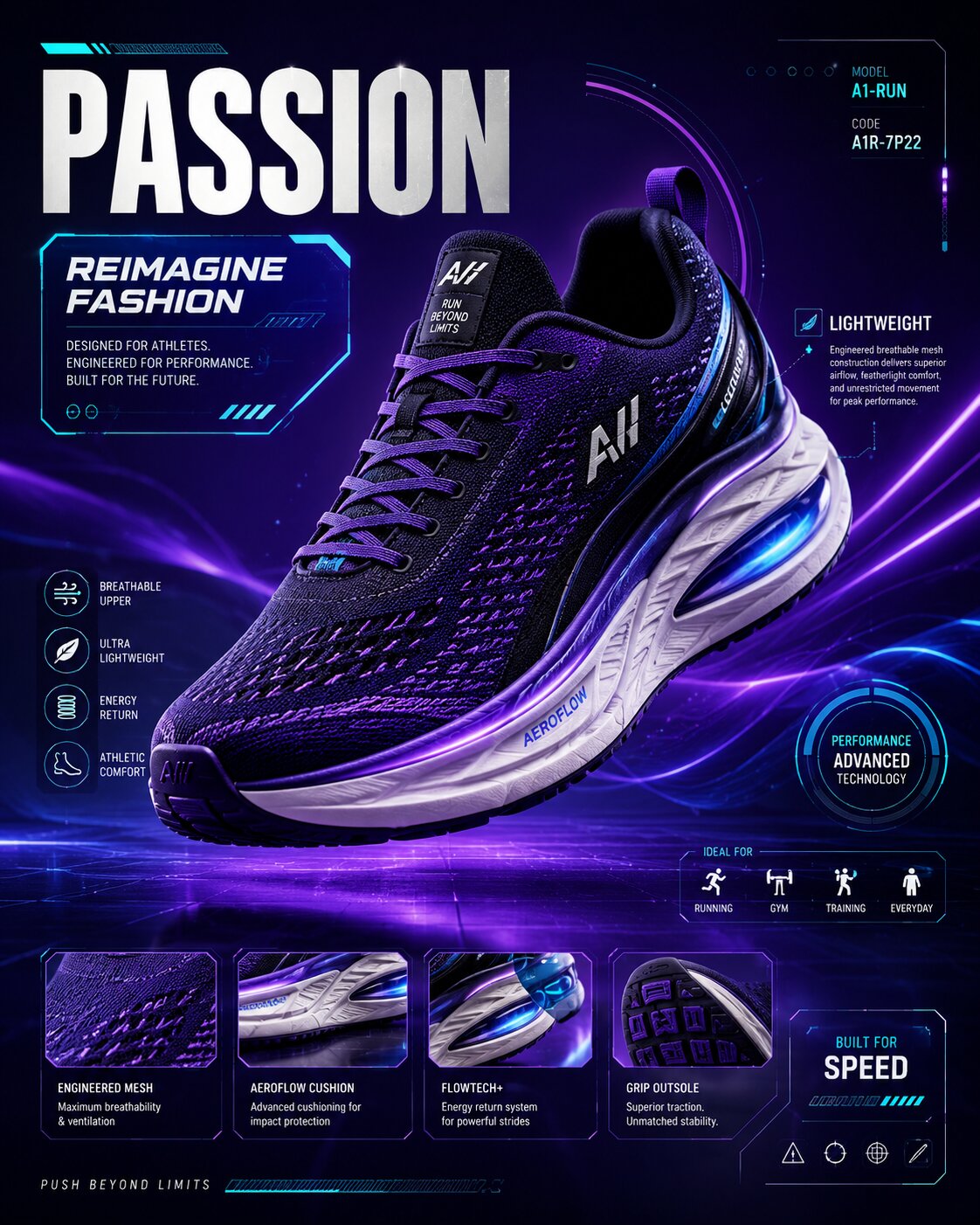 Futuristic Performance Footwear Advertisement Poster