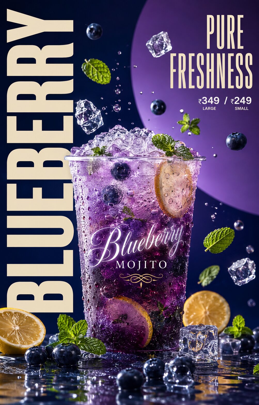 beverage advertising poster for a Blueberry