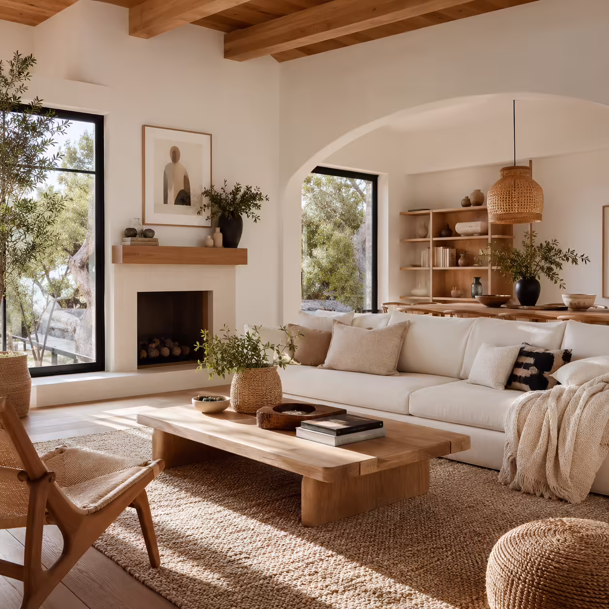 Bright Scandinavian living room with greenery