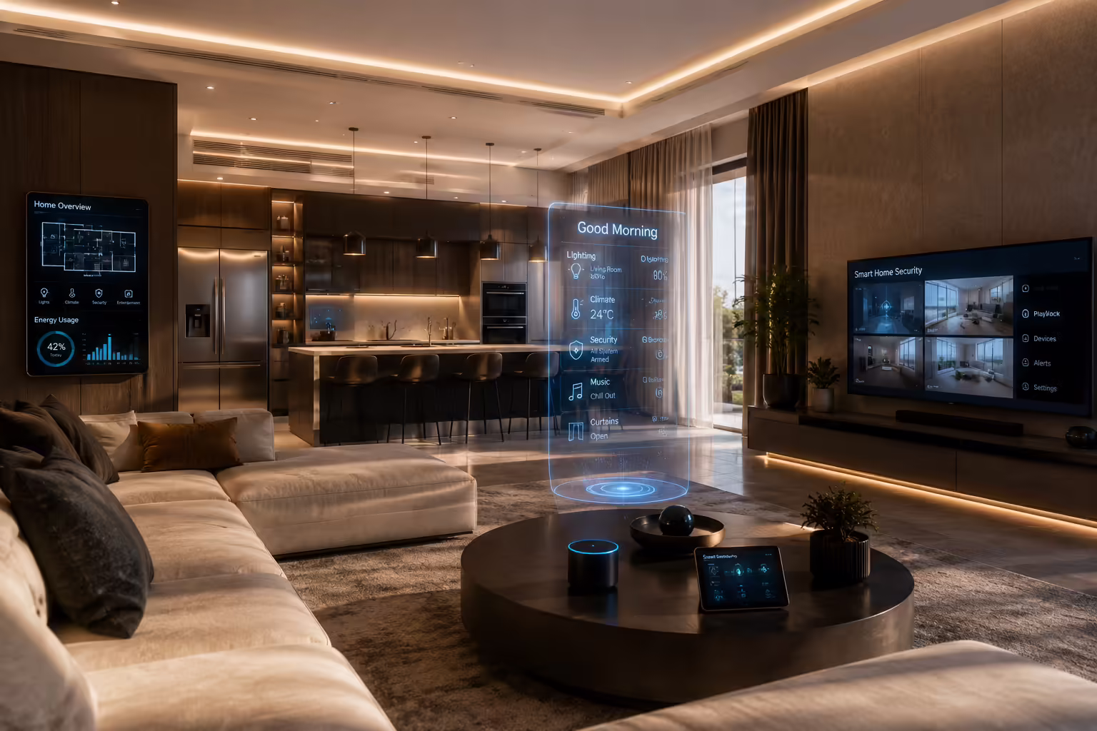 Futuristic smart home living space