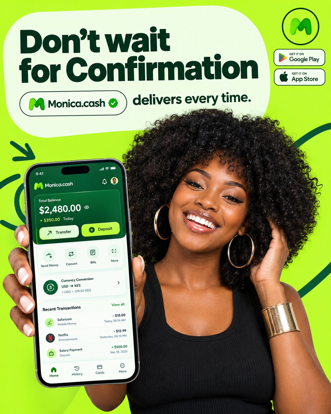 Monica.cash Fintech App Advertisement