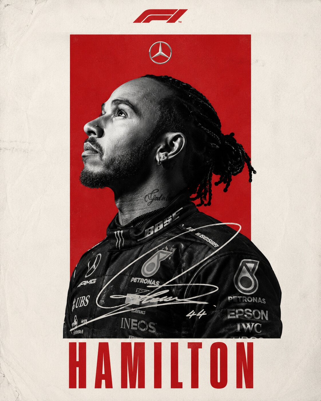 Hamilton F1 poster with bold graphics