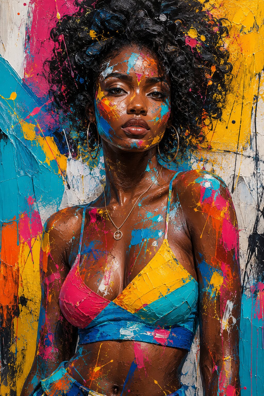 Vibrant Abstract Paint-Splashed Portrait